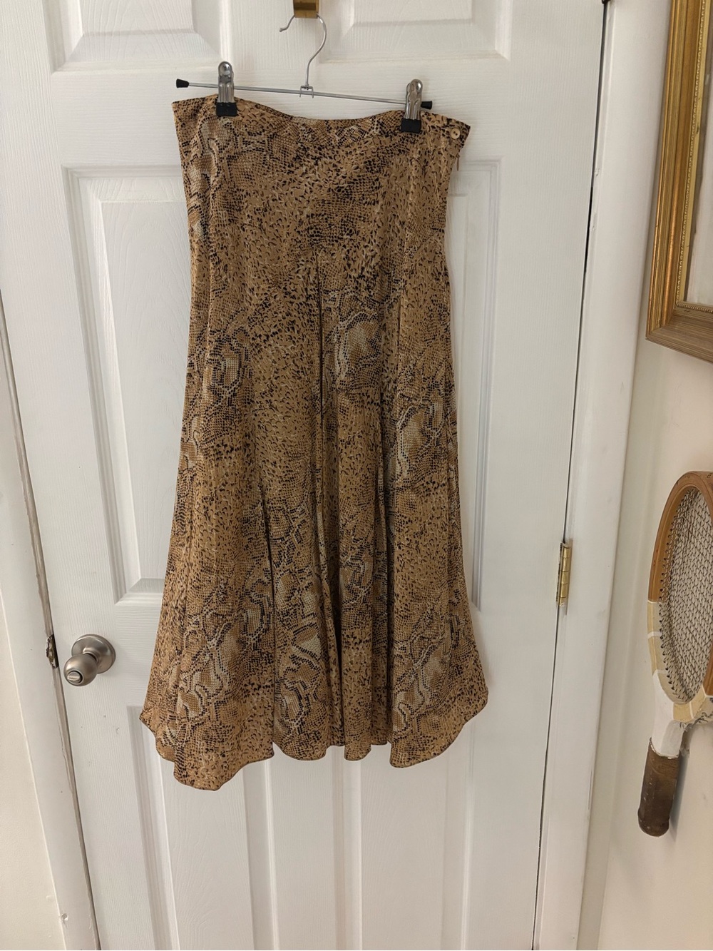 Kate Hill Tan Snake-Print A-Line Midi Skirt